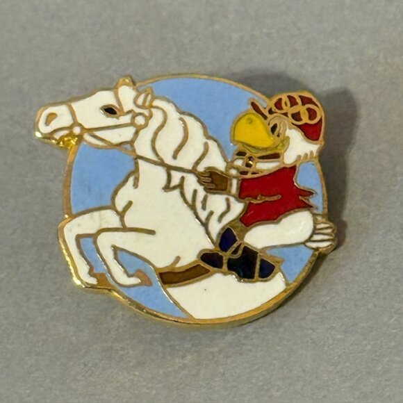 Vintage Olympics Pin 1984 Button Pinback Los Angeles Sam Eagle Horse Racing CA - Picture 1 of 3